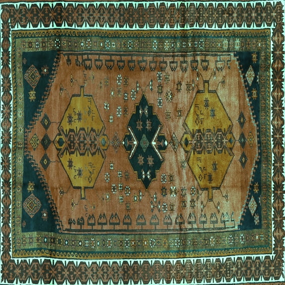 Ahgly Company Indoor Square Persian Turquoise Blue Traditional Area Rugs, 4' Square