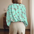 thumbnail image 5 of WTOBBY Floral Design Women's Button Down Long Sleeve Shirt, Classic Collar Casual Top, Comfortable Blouse for Work and Weekend, Seasonal Transition Piece,Cyan XL, 5 of 6