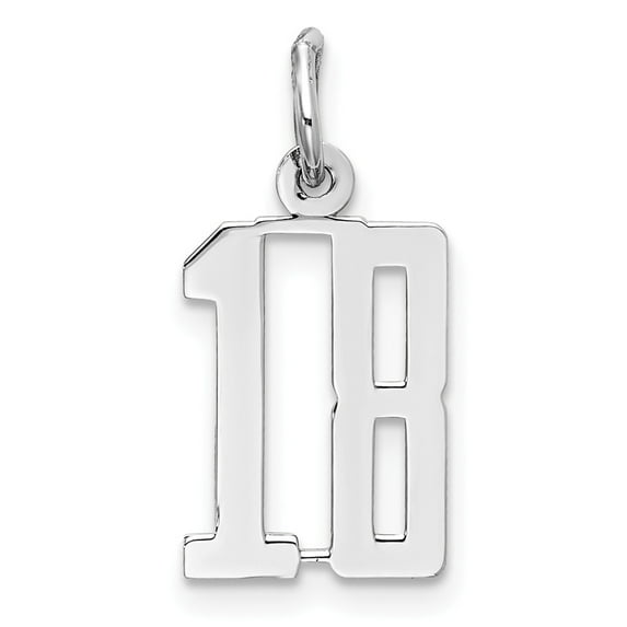 Sterling Silver Rhodium-plated Small Elongated Pol Number 18 Charm
