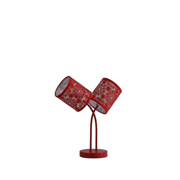 Ore International 17" In Bohemian Paisley 2-Light Cylinder Red Table Lamp