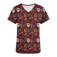 thumbnail image 5 of Christmas Gifts Scrubs for Women Strech Cute Santa Print Scrubs Top Short Sleeve V Neck Nursing Work Uniforms Pockets, M, 5 of 5