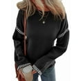 thumbnail image 3 of Sweaters for Women Solid Crewneck Loose Fit Long Sleeve Contrast Cable Knit Pullover Sweater Jumper Tops Black XXL, 3 of 9