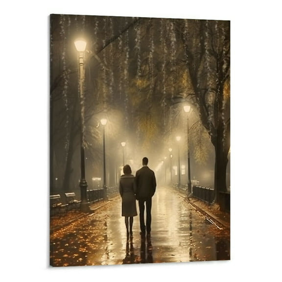 Shiartex Fall Decor Lovers Walking Night Light Scenery Canvas Wall Art Picture 16x20in for Living Room Bedroom 16x20in