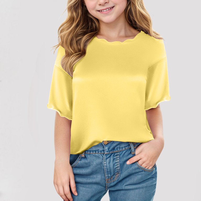 Gubotare Tops for Girls' Basic Short Puff Sleeve Round Neck Cotton