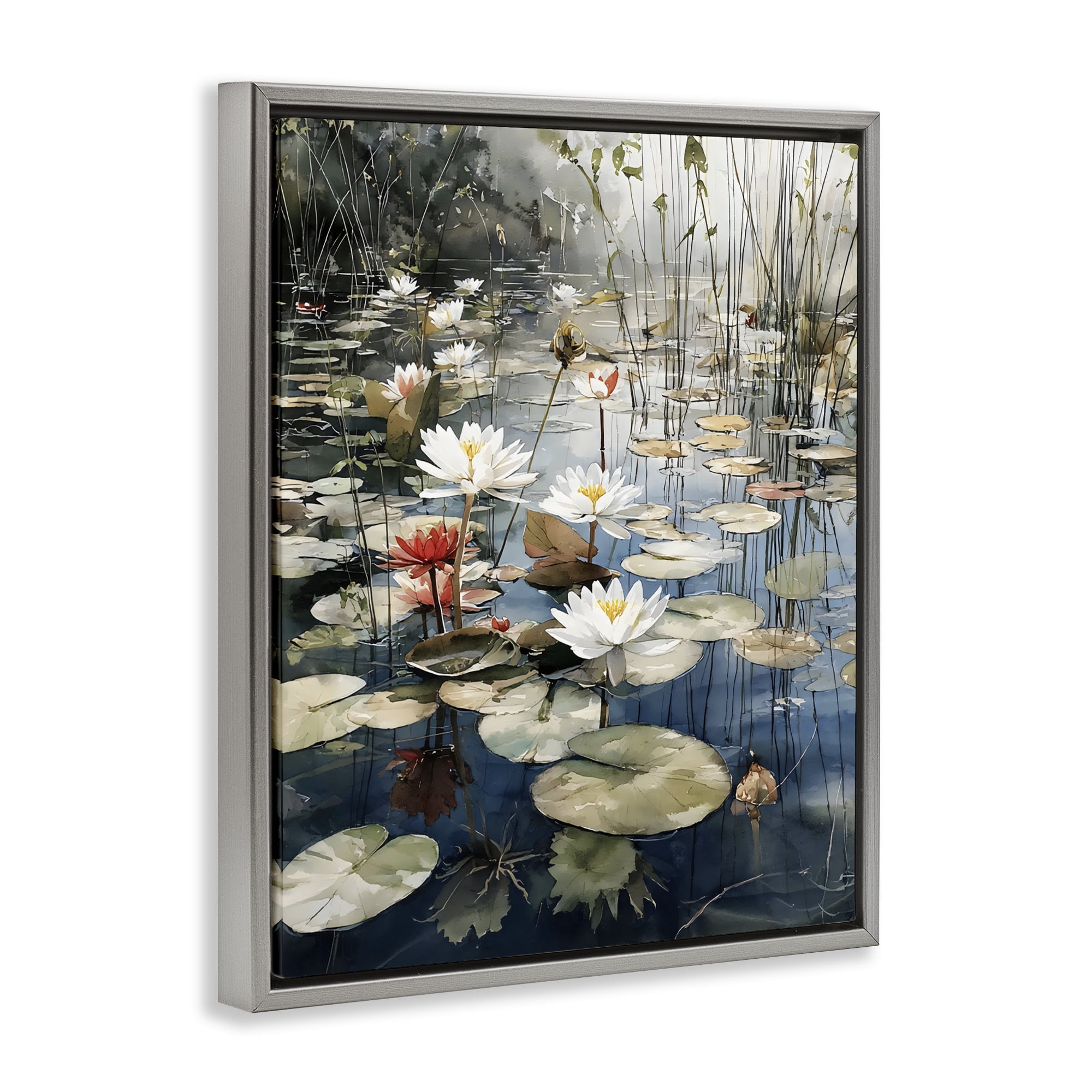 Stupell Industries Lily Wonder Pond Gray Framed Floater Canvas Wall Art, design by Franklyn Gregory