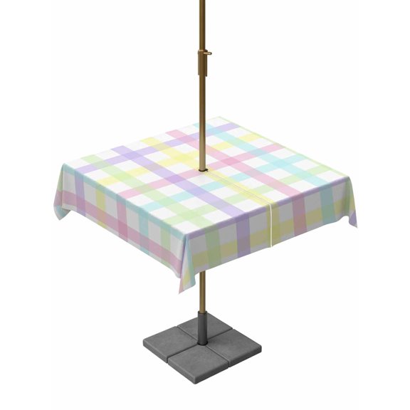 Outdoor Tablecloth with Umbrella Hole and Zipper, Green Beige Plaid Square Table Cloth 60x60 Inch Waterproof Tablecloth, Buffalo Farmhouse Art Checkered Picnic Table Cover for Patio Camping
