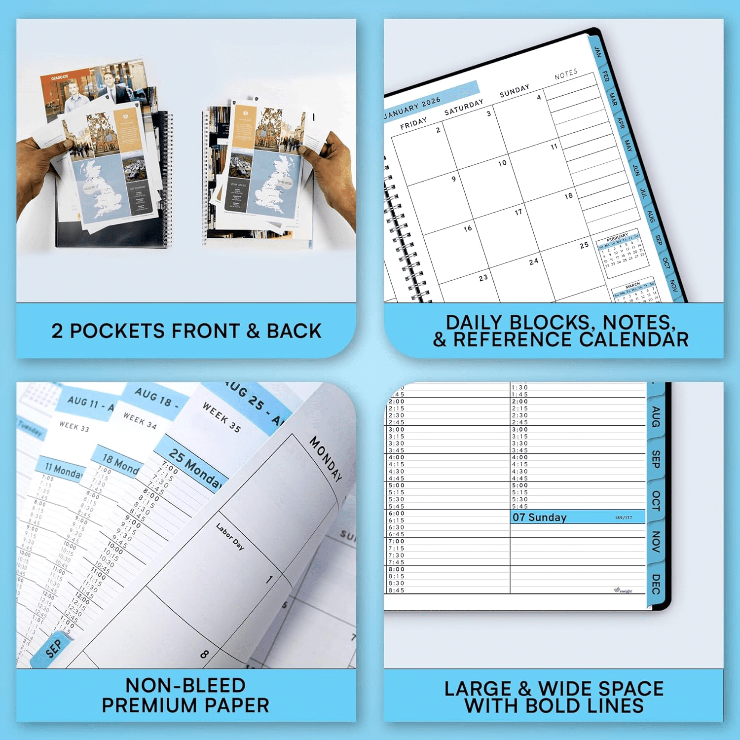 Ensight 2026 Appointment Book and Planner 8.5" x 11" Large Hourly Weekly Daily Schedule Book with Tabs, 15 Minute Time Slots, Calendar Organizer Jan 2026–Dec 2026 Appointment Planner - Blue