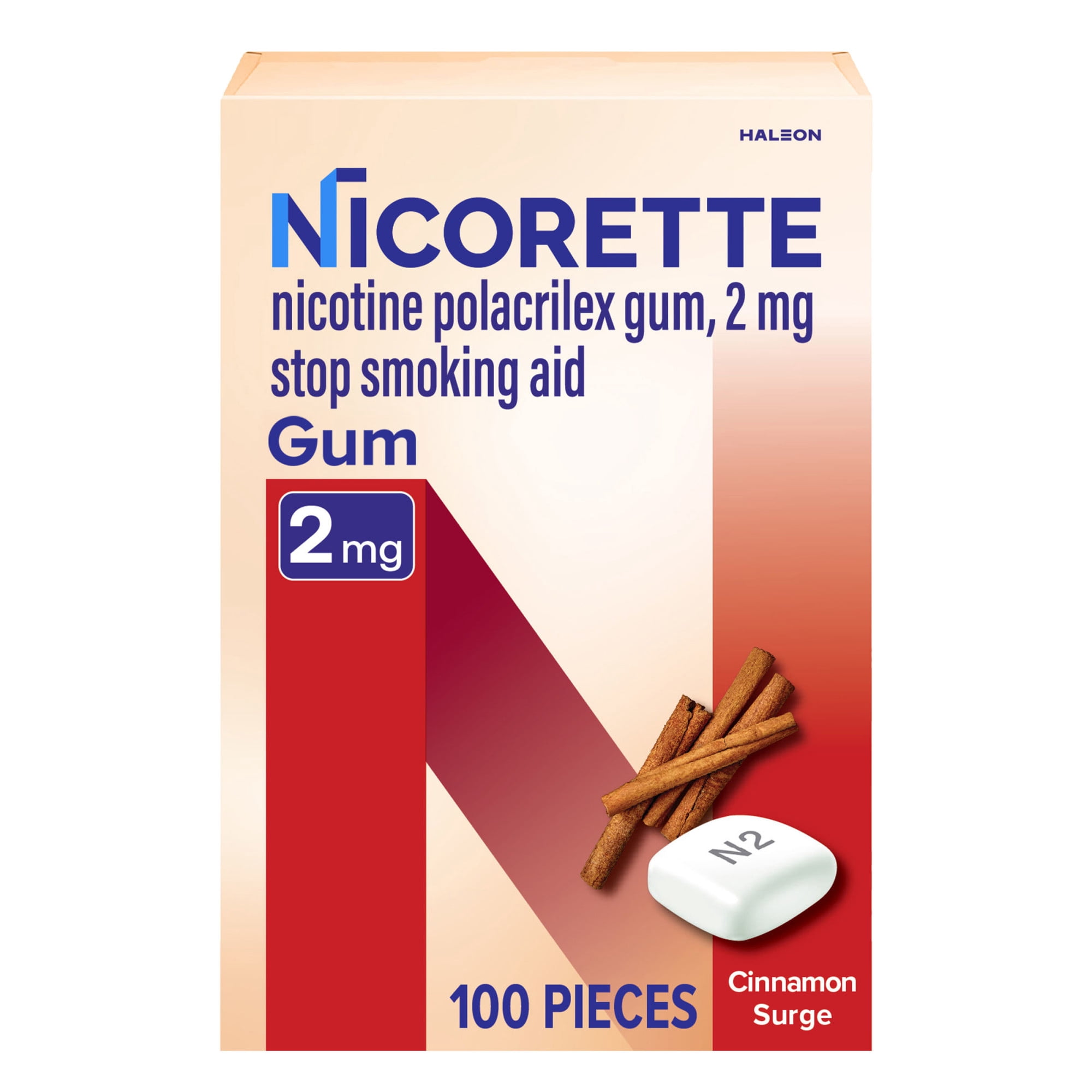Nicorette Nicotine Gum, Stop Smoking Aids, 2 mg, Cinnamon Surge, 100 Count