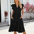 thumbnail image 4 of Hwmodou Women Dresses Sexy Women Casual Fashion Solid Color V Neck Short Sleeve Shirt Dress Office Work Sundress For Woman Weekend Summer Dresses, 4 of 6