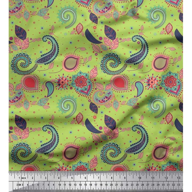 Soimoi polyester Crepe Fabric Paisley & Floral Artistic Printed Fabric 1 Yard 52 Inch Wide