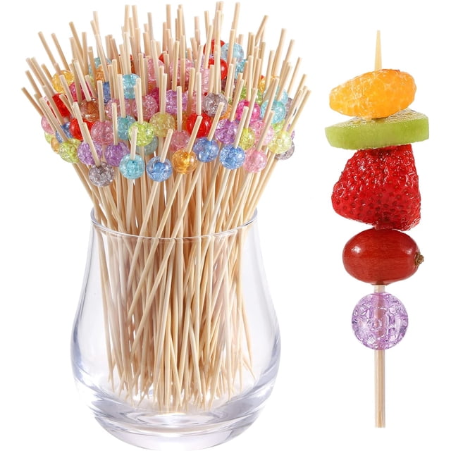 200PCS Cocktail Picks, Natural Fancy Toothpicks for Appetizers, Wooden Ball