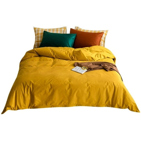 Cotton Duvet Cover Sets Contrast Color, Mustard Yellow Pattern Duvet Cover Sets Queen