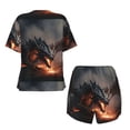 thumbnail image 5 of Lsque Fiery Black Dragon Attack Women's Short-Sleeved Pajama Set - 2 Piece Soft and Lightweight Sleepwear Set-Medium, 5 of 9