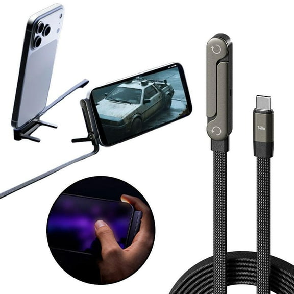Invisible Holder Charger Cable with Stand, 240W Super Fast Charging Cord with Built-in Folding Phone Stand, 5ft USB C Cable