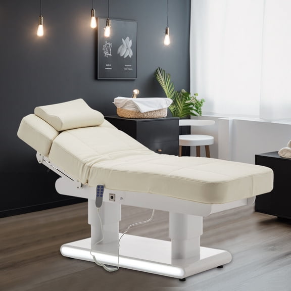 Professional 3 Motor Electric Facial Bed Massage Table Salon Beauty Spa Medical Tattoo Chair Heated Treatment Equipment(White)