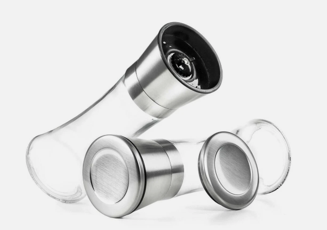 Premium Stainless Steel Salt and Pepper Grinder Set – Adjustable Ceramic Mill with Vintage Glass Bottle