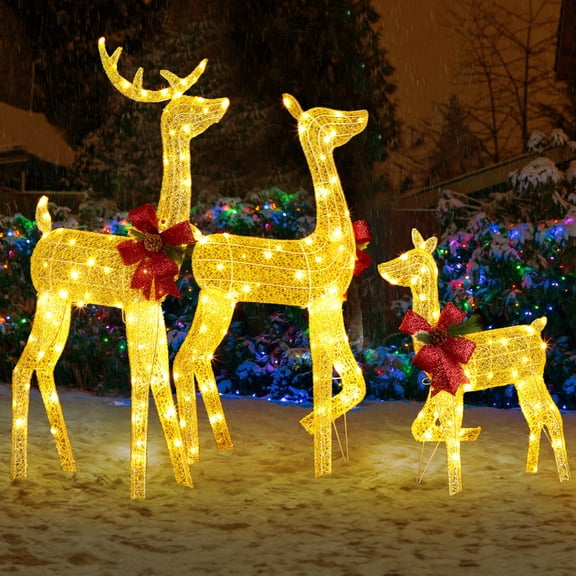 Ktaxon Lighted Christmas 4ft Reindeer Set Outdoor Yard Decoration Deer Set LED Lights 2D