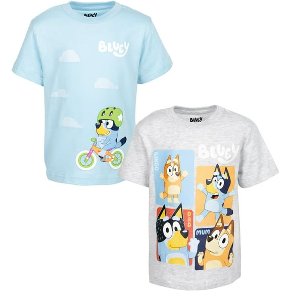 Bluey Bingo Mom Bandit Toddler Boys Girls 2 Pack Graphic T-Shirt Blue/Gray 4T