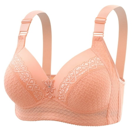 TrendVibe365 Wirefree Bras with Support and Lift Womens Plus Size Floral Wirefree Push up Bralettes Padded Adjustable Strap Corset Full Coverage Crop Cami Top Sexy Underwear Pink 46