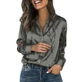thumbnail image 3 of IMENGL Women's Satin Long Sleeve Shirt Women's Retro Flower Casual Printed Shirt Green XL, 3 of 7