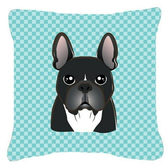 Checkerboard Blue French Bulldog Fabric Decorative Pillow, 18 x 18 In.
