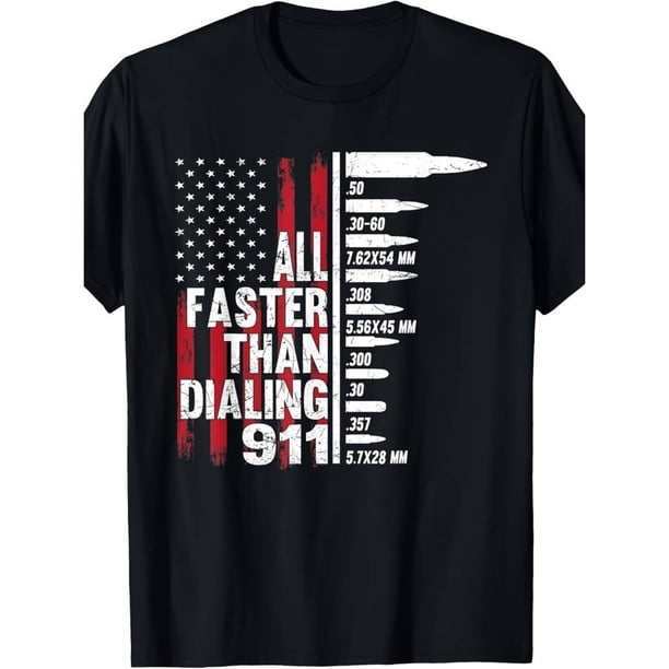 Camiseta para hombre con la bandera estadounidense "Más rápido que marcar el 911"