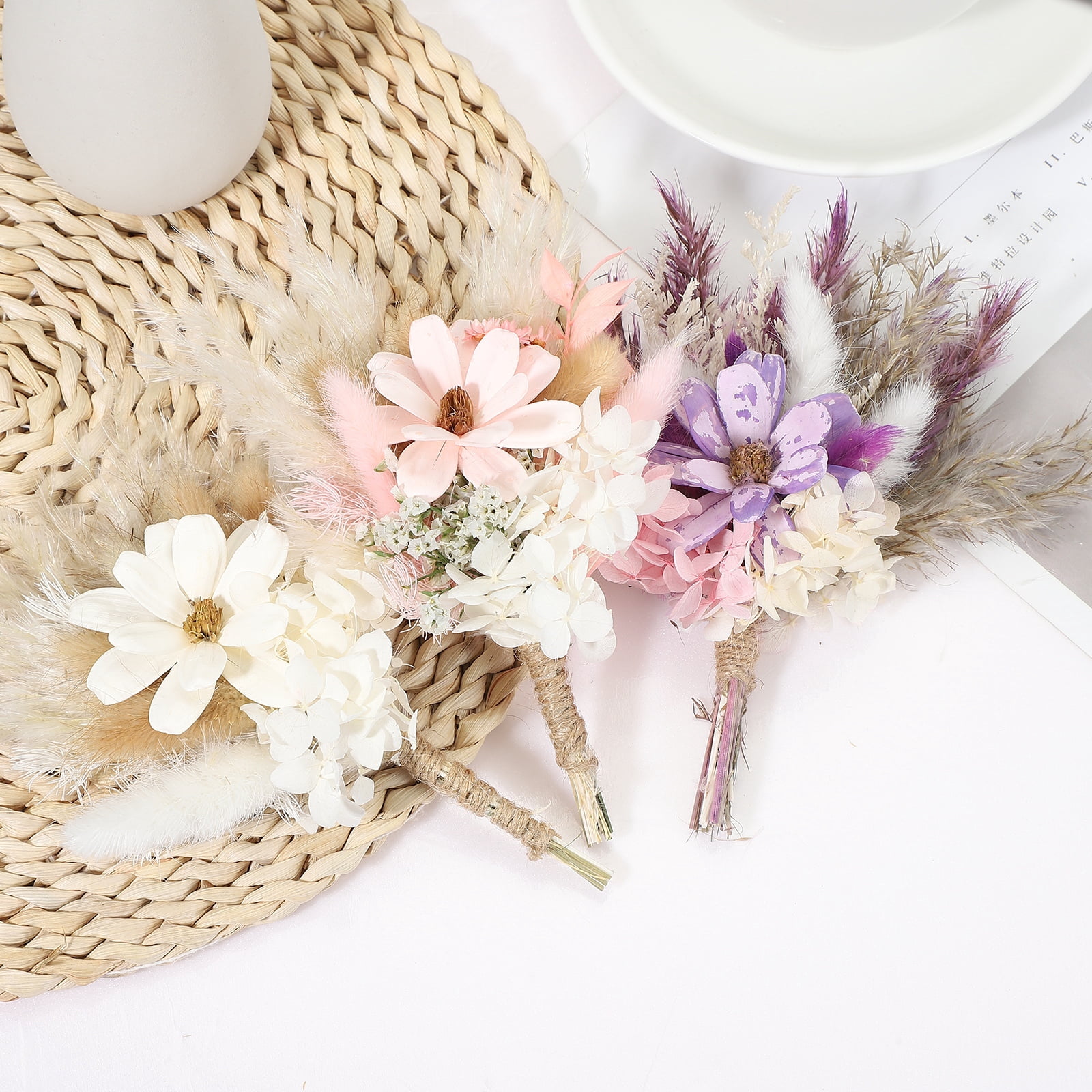 Uxcell 6Pcs Mini Pampas Grass Dried Flower Bouquet Gypsophila Boho Gift Pink White