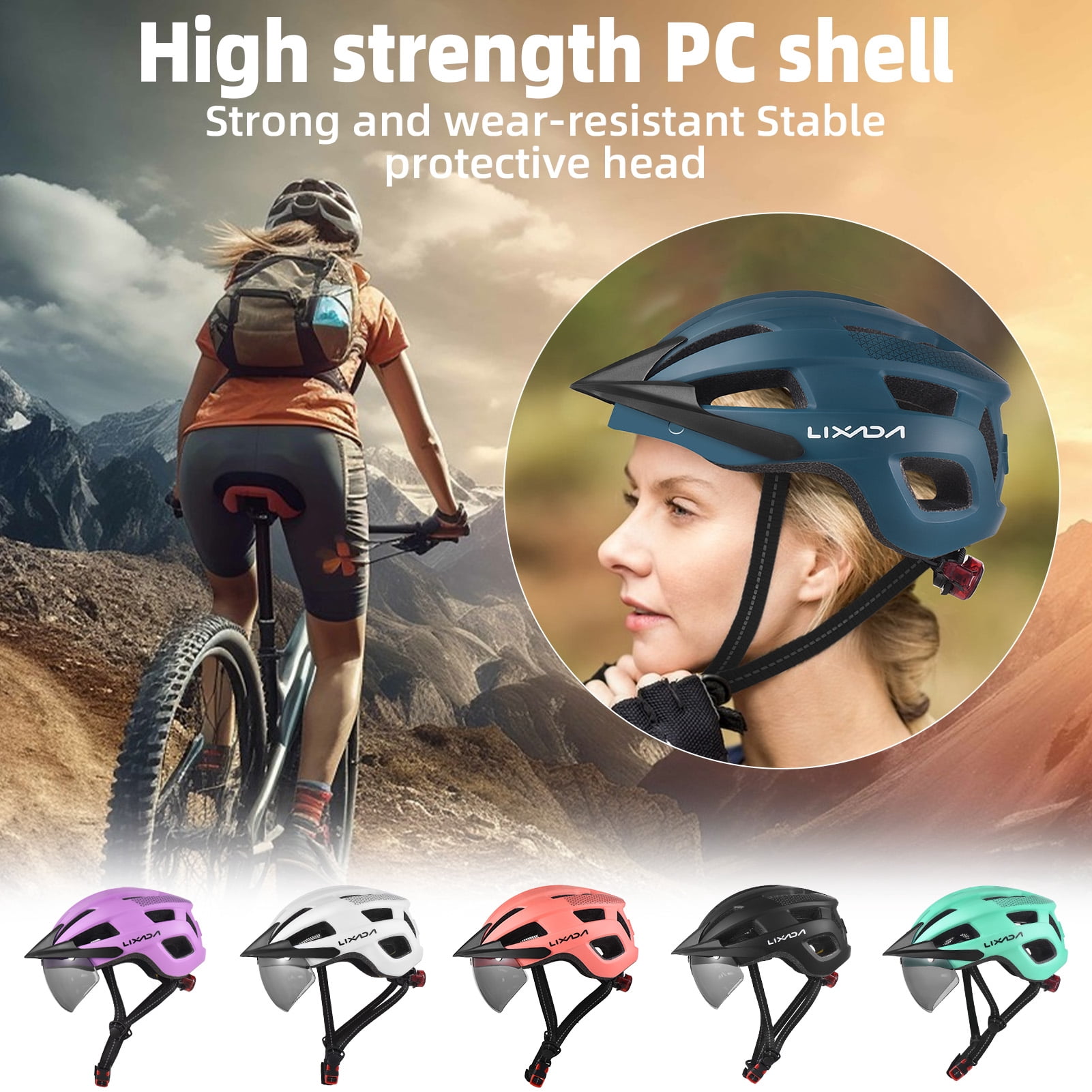 Helmet Bike Helmet With Windshield And Sun Visor  Rechargeable Tail Light   Adjustable  Helmet For Safety And