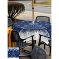 thumbnail image 4 of Outdoor Tablecloth with Umbrella Hole and Zipper, Navy Blue Christmas Tree Square Table Cloth 54x54 Inch Waterproof Tablecloth, Xmas Balls Pine Needles Snowflake Picnic Table Cover for Patio Camping, 4 of 7