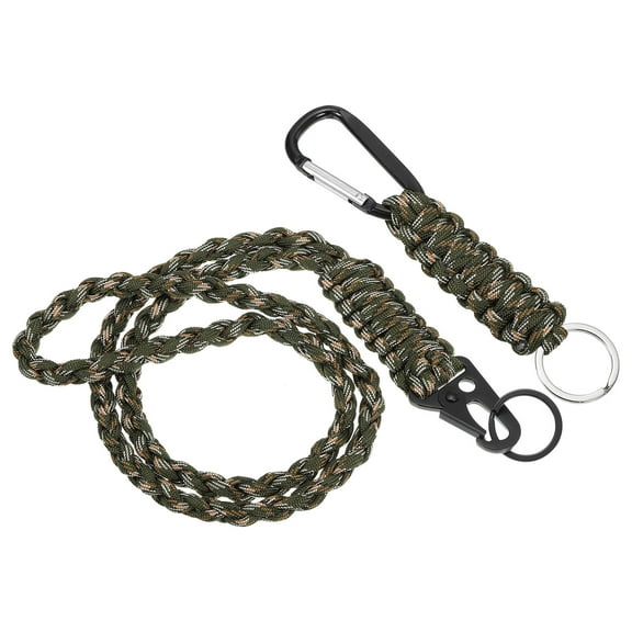 Braided Paracord Lanyard Keychain Paracord Neck Badge Lanyard with Hook Clip and Key Ring Camo 2 Pcs
