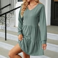 thumbnail image 6 of Sngxgn Womens Summer Deep V Neck Knotted Tiered Elegant Mini Short Swing Skater Dresses(Green,S), 6 of 8