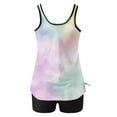 thumbnail image 4 of RKSTN Womens Swimsuits Tankini Swimsuit Summer Printed Color Block Crew Neck Modest Swim Tank Top with High Waisted Solid Color Swim Shorts Matching Two Piece Set Bathing Suits, 4 of 5