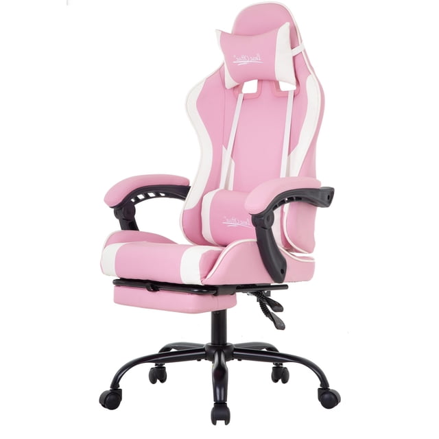 PayLessHere Ergonomic Racing Desk Chair Computer Chair Gaming Chair with Footrest Lumbar Support Headrest Armrest Task Rolling Swivel Ergonomic E-Sports Adjustable PC Gamer Chair (Pink)