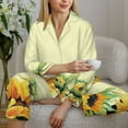 thumbnail image 6 of Pofeuu Sunflowers On A Yellow Background Print Womens Pajamas Set Long Sleeve Sleepwear Button Down Nightwear Soft Pj Lounge Sets Button Down Pajamas Women-XX-Large, 6 of 7
