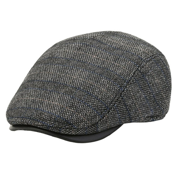 DJN Men's Retro Plaid Beret Cap Warm Peaked Ivy Hat for Cold Weather Style Grey M/S