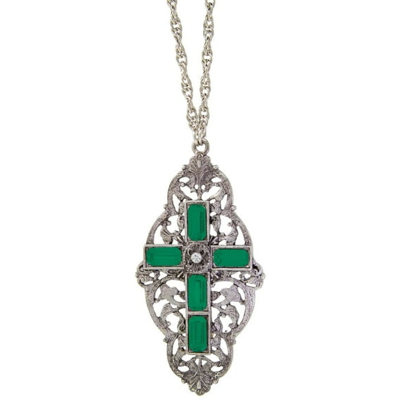 Symbols Of Faith Pewter Stone Cross Pendant Necklace 28