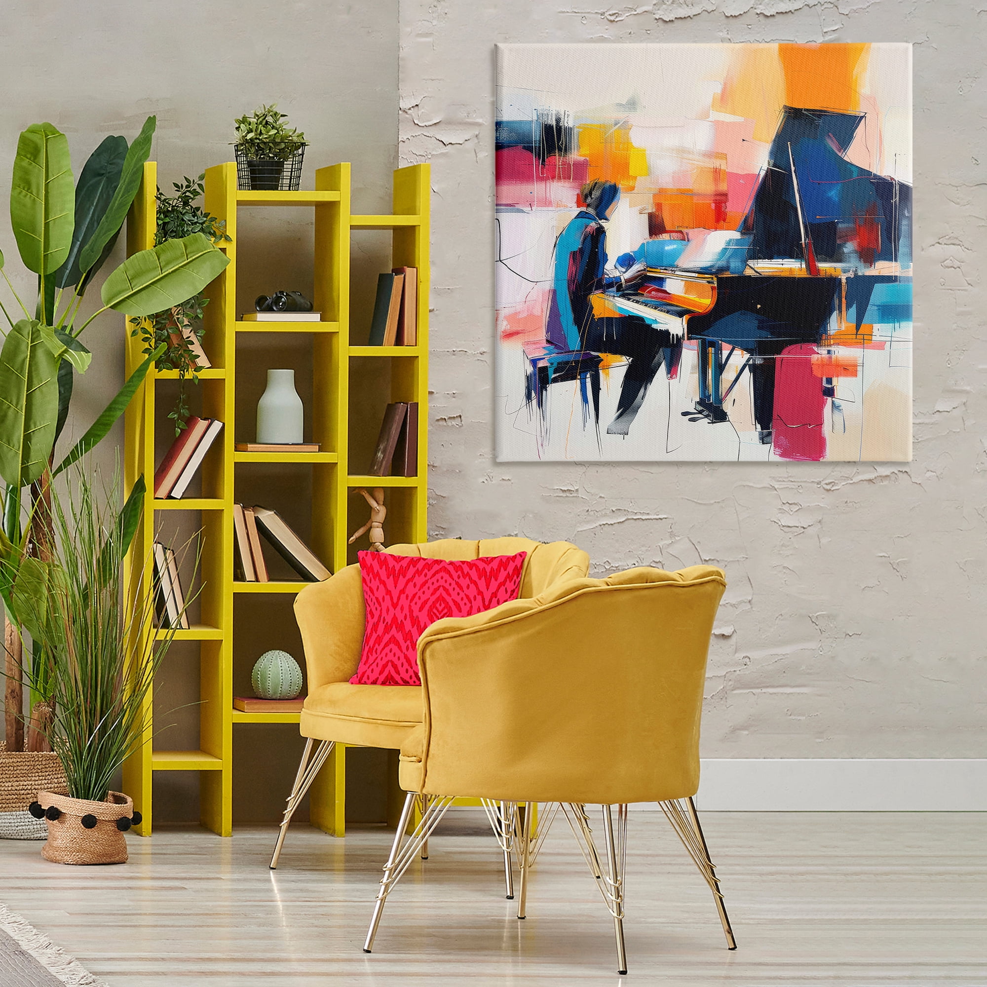 Stupell Industries Musical Melodies Piano Musician Performing Arts Painting Gallery Wrapped Canvas Art Print Wall Art, 36 x 36