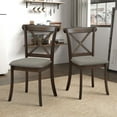 thumbnail image 5 of 5 Pieces Dining Table Set, Mid Century Modern Round Rubber Wood Kitchen Table and Cross Back Upholstered Dining Chairs for Dining Room, Kitchen, 1 Table with 4 Chairs, Dark Brown, 5 of 5