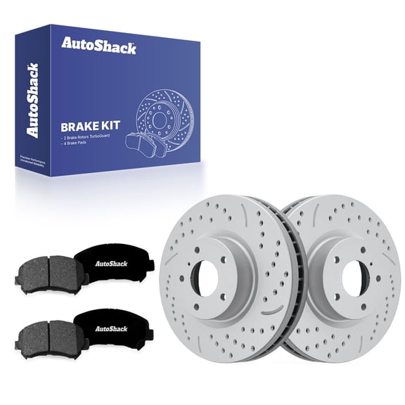 AutoShack Front Vented Drilled & Slotted Coated Brake Rotors Silver Matte Finish   Premium Ceramic Pads 6-PC Brake Kit Replacement for 2009-2014 Nissan Maxima TurboGuard 12.59" (319.7 mm)