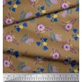 thumbnail image 3 of Soimoi Crepe Silk Fabric Leaves & Periwinkle Floral Print Fabric by the Yard 42 Inch Wide, 3 of 3