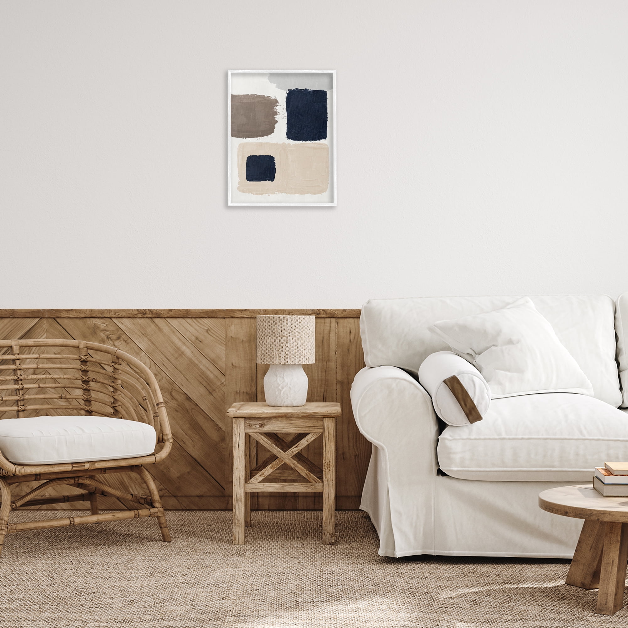 Stupell Industries Neutral Blocked Shapes Abstract Painting White Framed Art Print Wall Art, 16 x 20