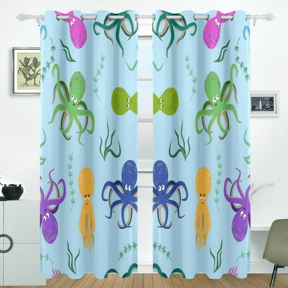 POPCreation Octopus Pattern Window Curtain Blackout Curtains Darkening Thermal Blind Curtain for Bedroom Living Room,2 Panel (52Wx84L Inches)