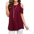 thumbnail image 1 of DYMADE Womens Cold Shoulder Soild Casual Tunic Blouse Tops, 1 of 2