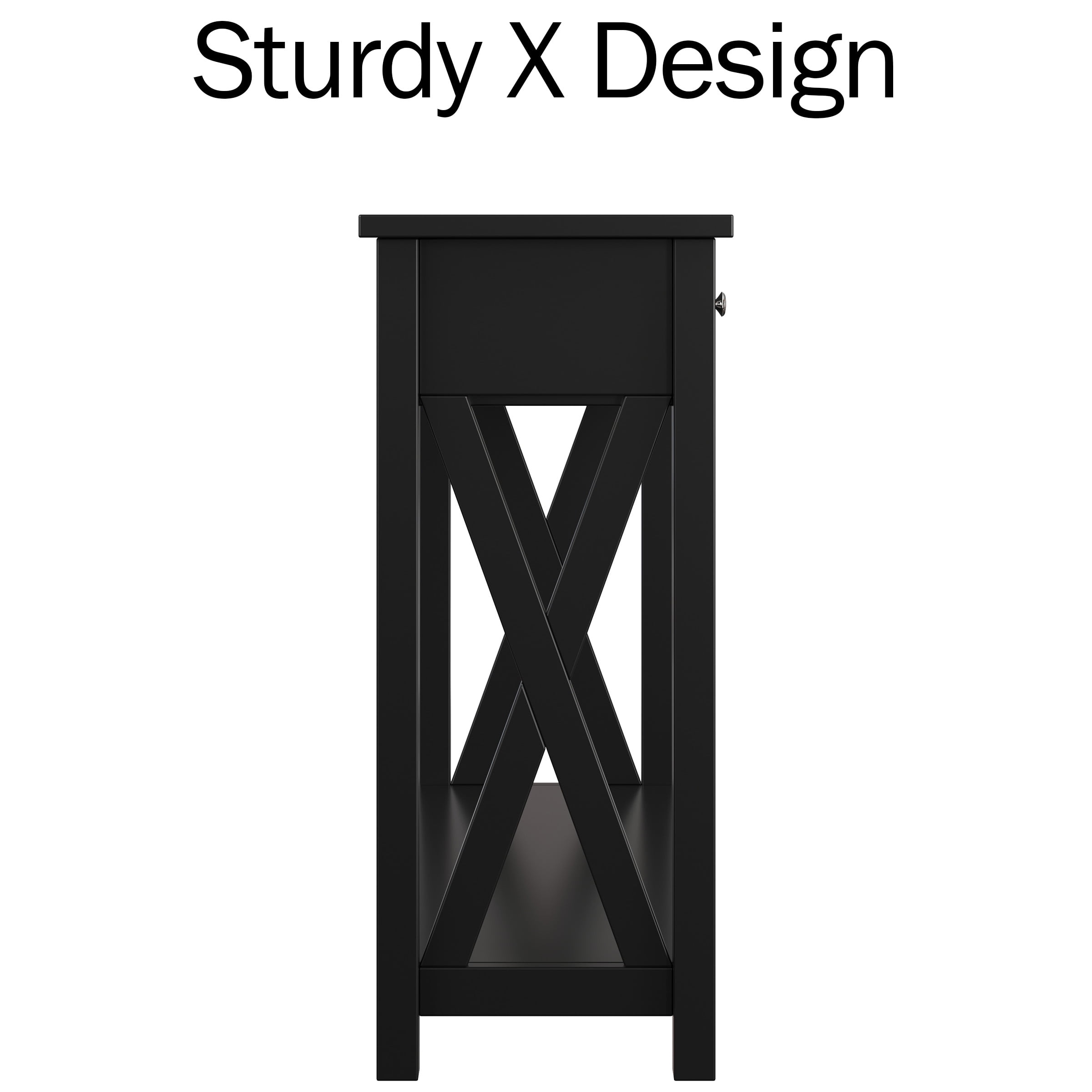 Lavish Home Console 2-Tier Entryway Table with Two Drawers, Storage Shelf, and X-Braced Legs, Black