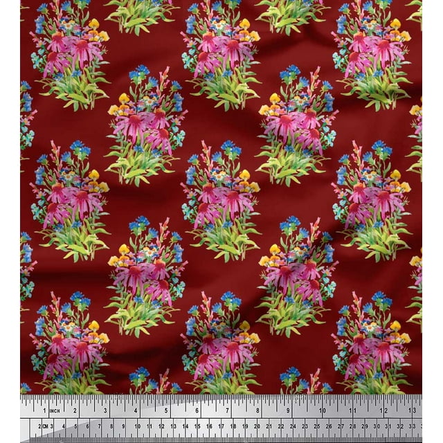 Soimoi Velvet Fabric Leaves & Floral Print Fabric by Yard 58 Inch Wide