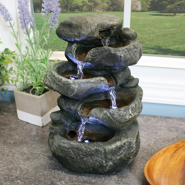 Fontaine à eau de table Sunnydaze avec lumières LED – Cascade d'intérieur  Stacked Rocks – Son de l'eau silencieux et relaxant – Petite taille de  bureau de 26,7 cm – Décoration d'intérieur
