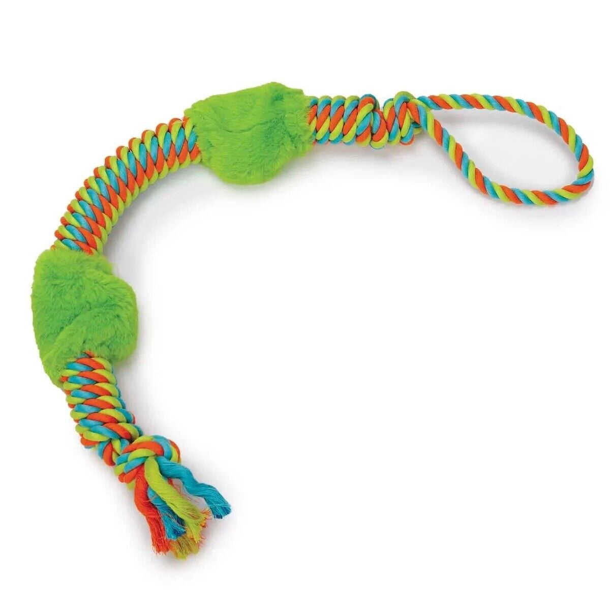 Large Breed Interactive 29 Inch Dog Rope Toy Bright Durable Double Plush Squeak (Green)