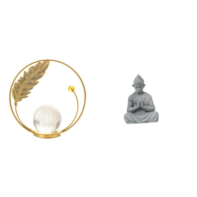 Estatua de bola de cristal, estatua de mono, escultura de Buda, figura meditativa hecha de hierro y arenisca, adecuada para sala de estar, oficina, es
