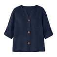 thumbnail image 5 of Kezqiaxn 3/4 Length Sleeve Womens Tops Summer V-Neck Button Up Shirt Loose Fit Work Blouses Plus Size Fashion, 5 of 6