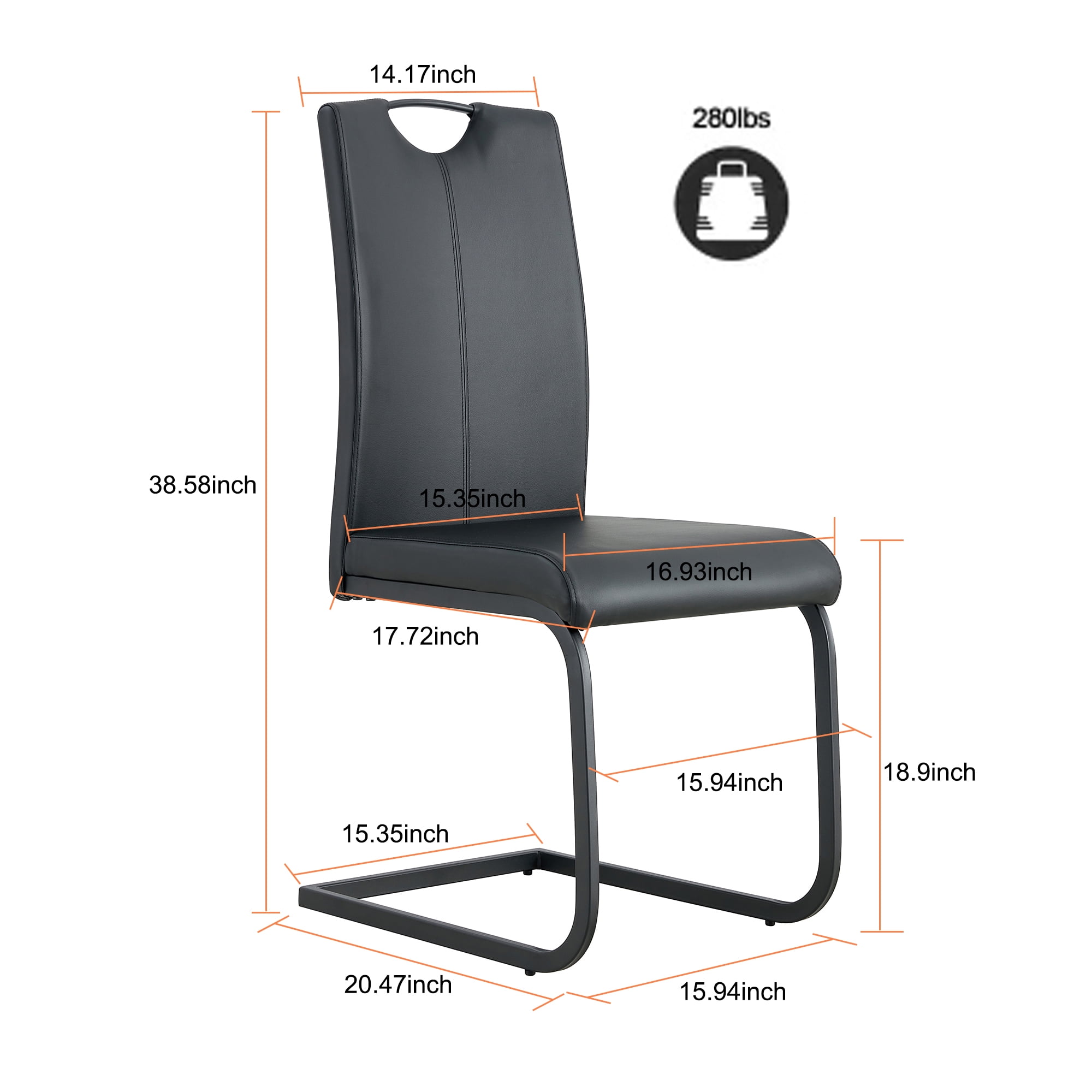 Kepooman Black PU Leather Dining Chair, Armless Classic Leisure Chair with Metal Leg, Set of 2 Kepooman Black PU Leather Dining Chair, Armless Classic Leisure Chair with Metal Leg, Set of 2